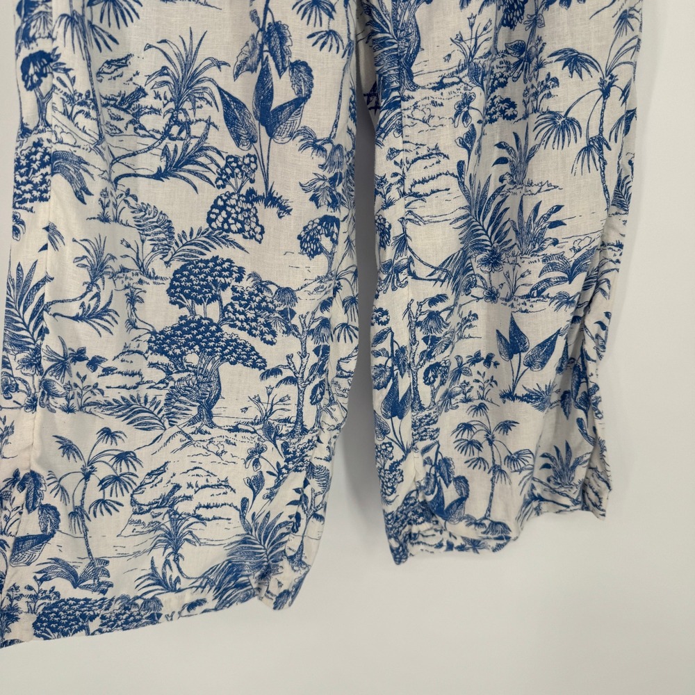 Nicole Miller Linen Blend Wide Leg Pants Women L Blue Toile Coastal Beach Preppy - Picture 4 of 15